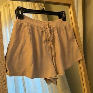 Beige Lace Up Shorts